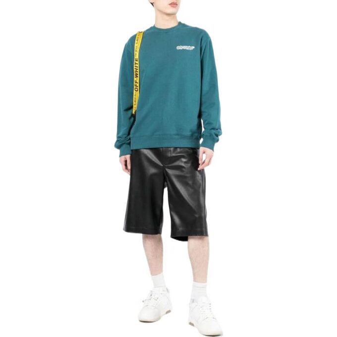 Off-White Herr FW22 T-shirt med logotryck, rund hals och långa ärmar, sjöblå