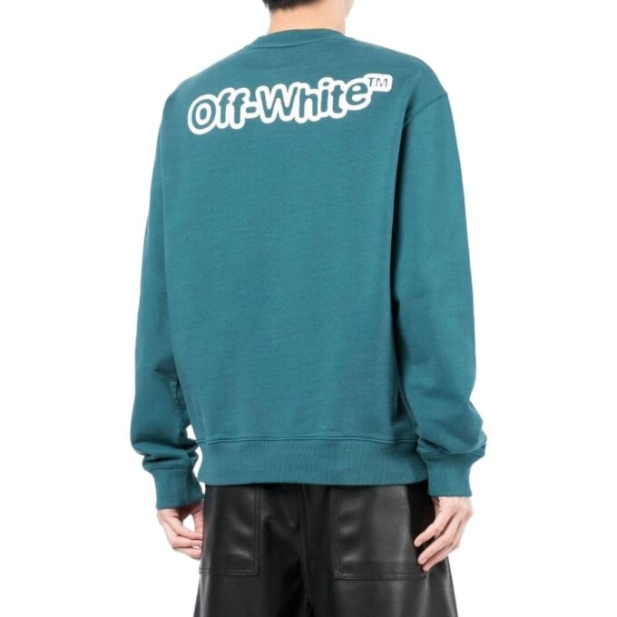 Off-White Herr FW22 T-shirt med logotryck, rund hals och långa ärmar, sjöblå