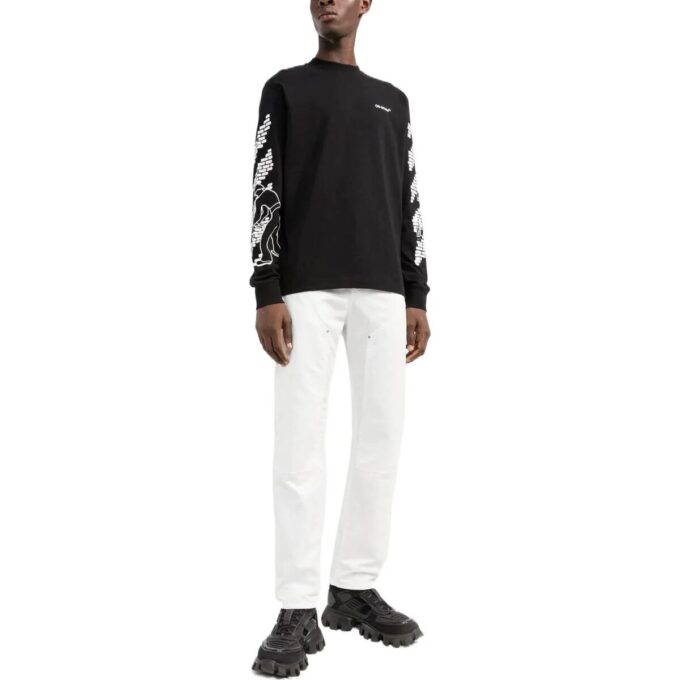 Off-White Herr FW22 T-shirt med logotryck, rund hals och långa ärmar, svart