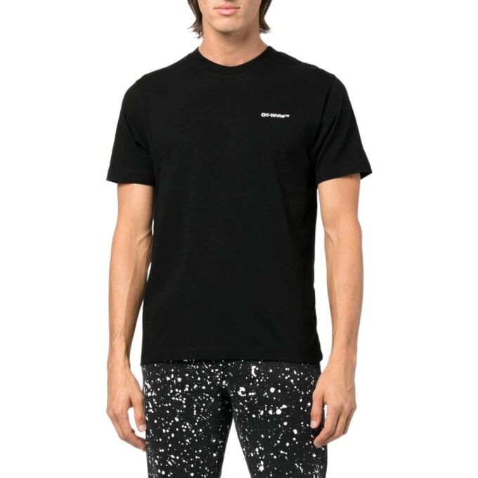 Off-White Herr FW22 T-shirt med logotyp, randig, rund hals och korta ärmar, svart
