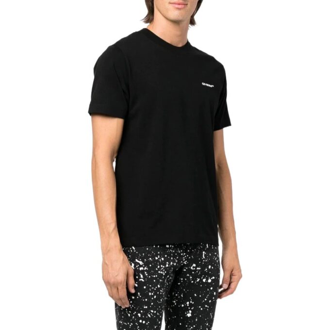 Off-White Herr FW22 T-shirt med logotyp, randig, rund hals och korta ärmar, svart