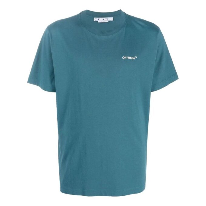 Off-White Herr FW22 T-shirt med piltryck, rund hals och korta ärmar, vanlig version, blå