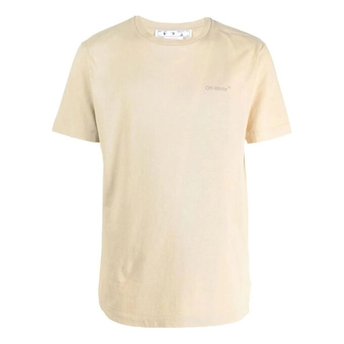 Off-White Herr FW22 T-shirt med tryck på ryggen, rund hals och korta ärmar, vanlig version, ljusbrun