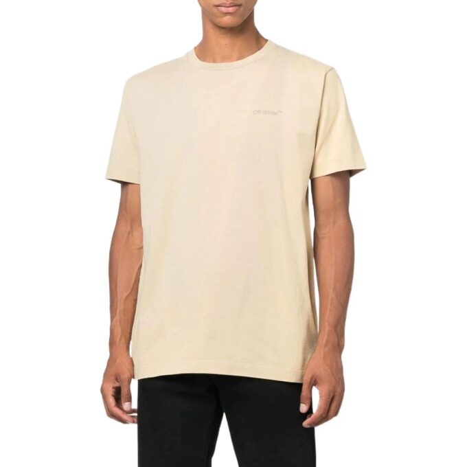 Off-White Herr FW22 T-shirt med tryck på ryggen, rund hals och korta ärmar, vanlig version, ljusbrun