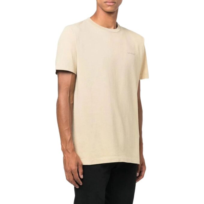 Off-White Herr FW22 T-shirt med tryck på ryggen, rund hals och korta ärmar, vanlig version, ljusbrun