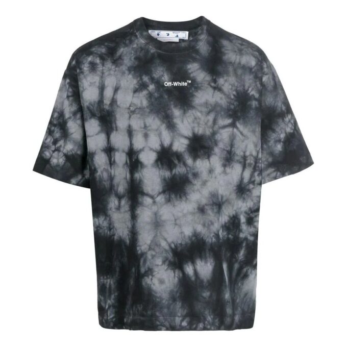 Off-White Herr FW22 Tie Dye-logotryck Rund hals Kortärmad Löst sittande Grå T-shirt