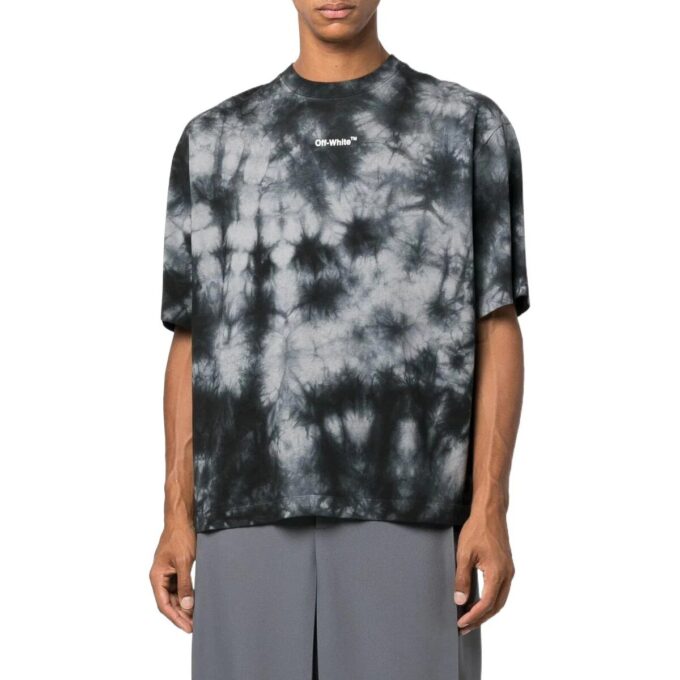 Off-White Herr FW22 Tie Dye-logotryck Rund hals Kortärmad Löst sittande Grå T-shirt