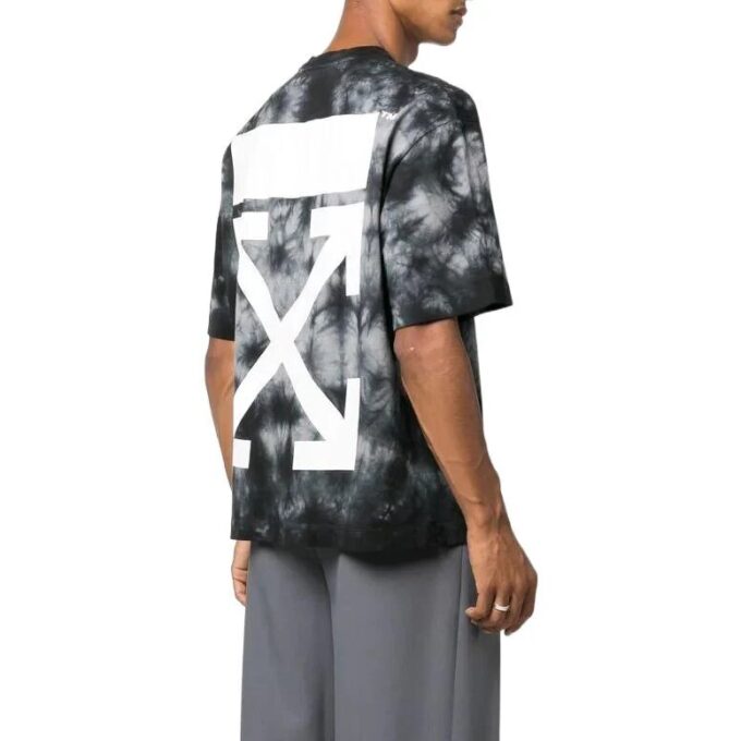 Off-White Herr FW22 Tie Dye-logotryck Rund hals Kortärmad Löst sittande Grå T-shirt