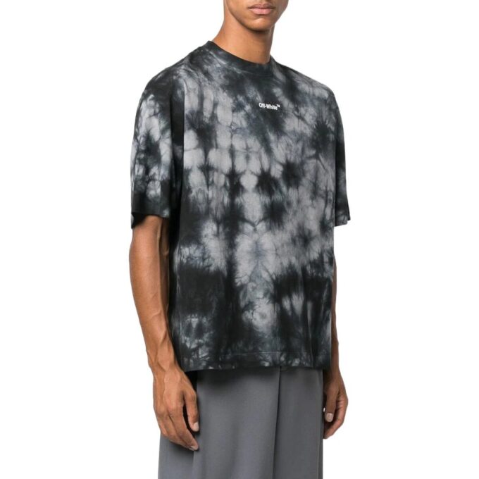 Off-White Herr FW22 Tie Dye-logotryck Rund hals Kortärmad Löst sittande Grå T-shirt