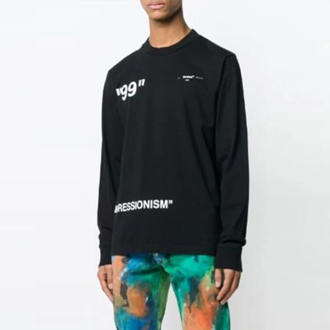 Off-White Herr Ice Man Rundhalsad Löstsittande Långärmad Svart T-shirt