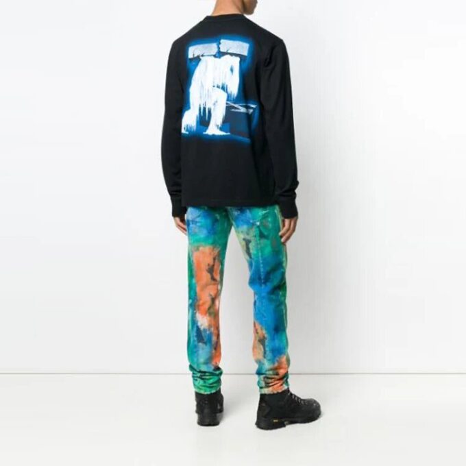Off-White Herr Ice Man Rundhalsad Löstsittande Långärmad Svart T-shirt