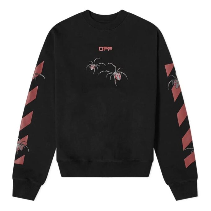 Off-White Herr Logo Spider-tryck Rund hals Långärmad Svart