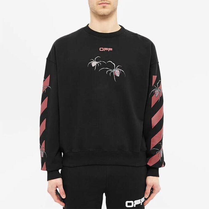 Off-White Herr Logo Spider-tryck Rund hals Långärmad Svart