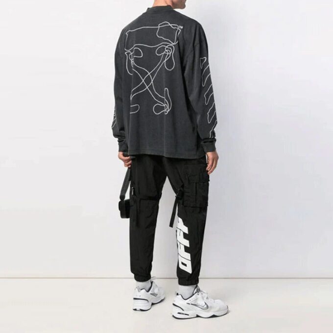 Off-White Herr SS21 Arrow Logo Pattern Halv dragkedja Långärmad Löst sittande Mörkgrå T-shirt