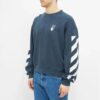 Off-White Herr SS21 Logo-tryck Randig Rundhalsad Löst sittande Blå