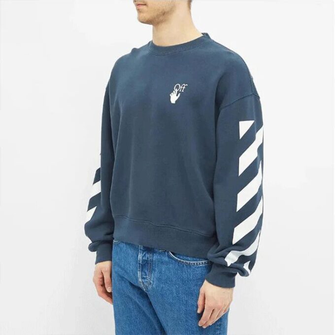 Off-White Herr SS21 Logo-tryck Randig Rundhalsad Löst sittande Blå