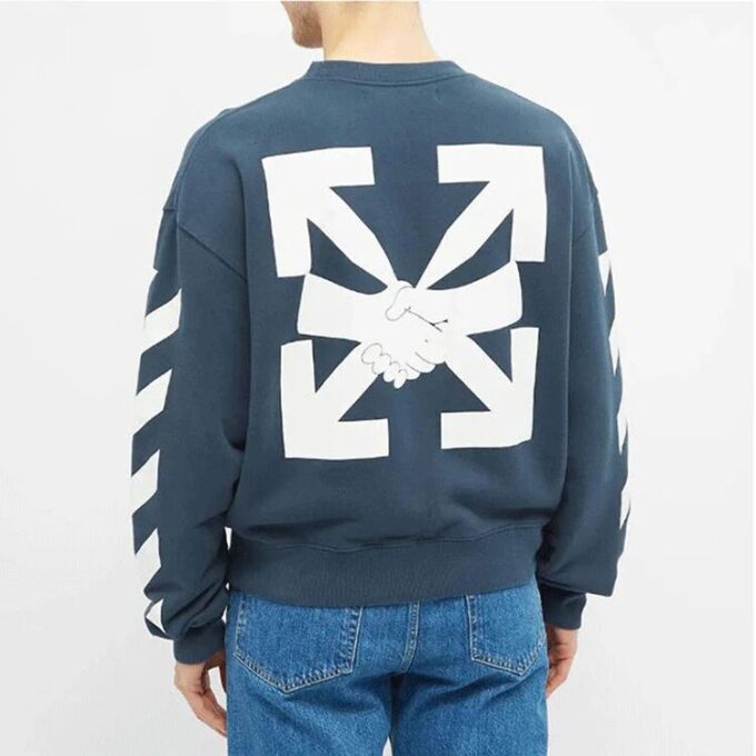 Off-White Herr SS21 Logo-tryck Randig Rundhalsad Löst sittande Blå