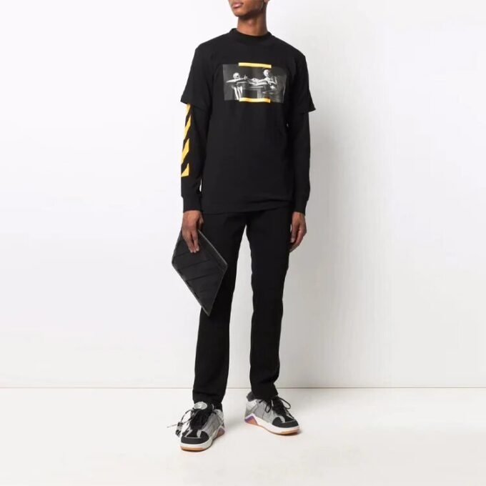 Off-White Herr SS21 Mönstrad kortärmad svart T-shirt