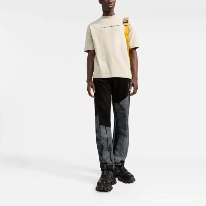 Off-White Herr SS21 T-shirt med logomönster, korta ärmar, lös passform, ljus khaki