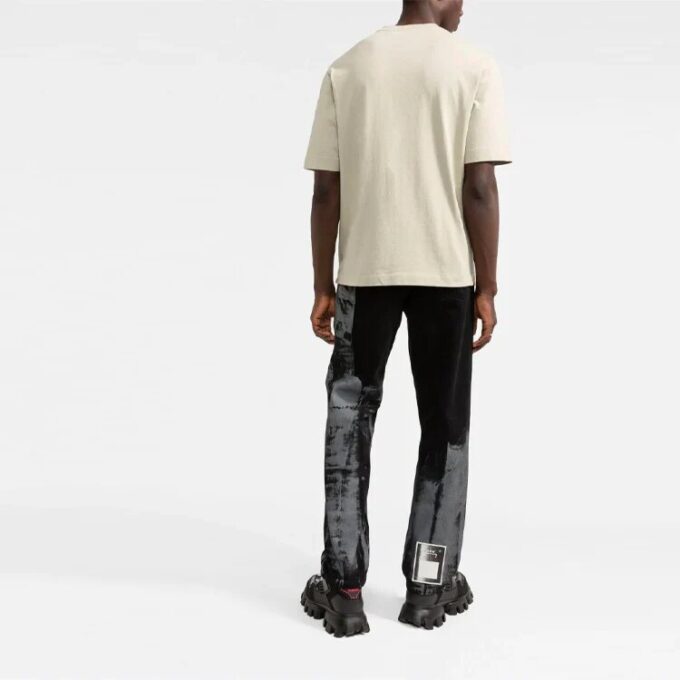Off-White Herr SS21 T-shirt med logomönster, korta ärmar, lös passform, ljus khaki