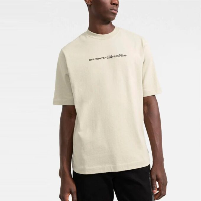 Off-White Herr SS21 T-shirt med logomönster, korta ärmar, lös passform, ljus khaki