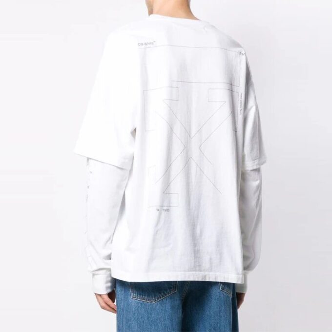 Off-White Herr SS21 T-shirt med logotryck i twill, långärmad, krämvit