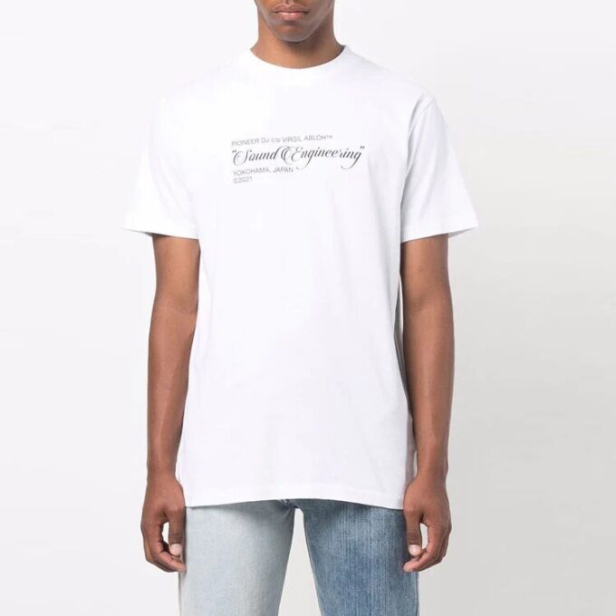 Off-White Herr SS21 T-shirt med målningsmönster, rund hals och korta Shorts, vit
