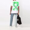 Off-White Herr SS21 T-shirt med målningsmönster, rund hals och korta Shorts, vit
