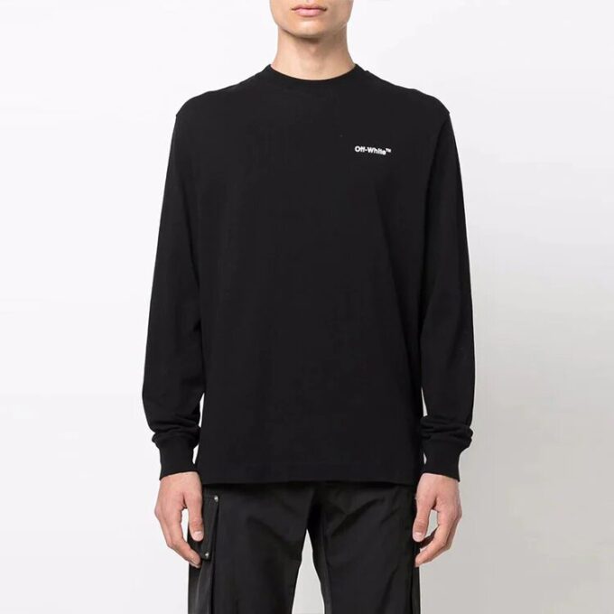 Off-White Herr SS22 Caravaggio pil- och bokstavsmönster, långärmad, lös passform, svart T-shirt