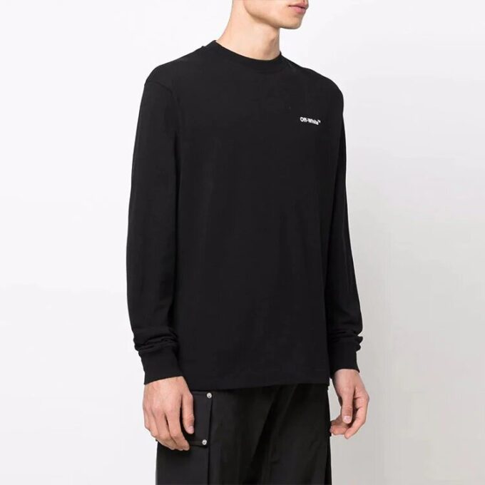 Off-White Herr SS22 Caravaggio pil- och bokstavsmönster, långärmad, lös passform, svart T-shirt
