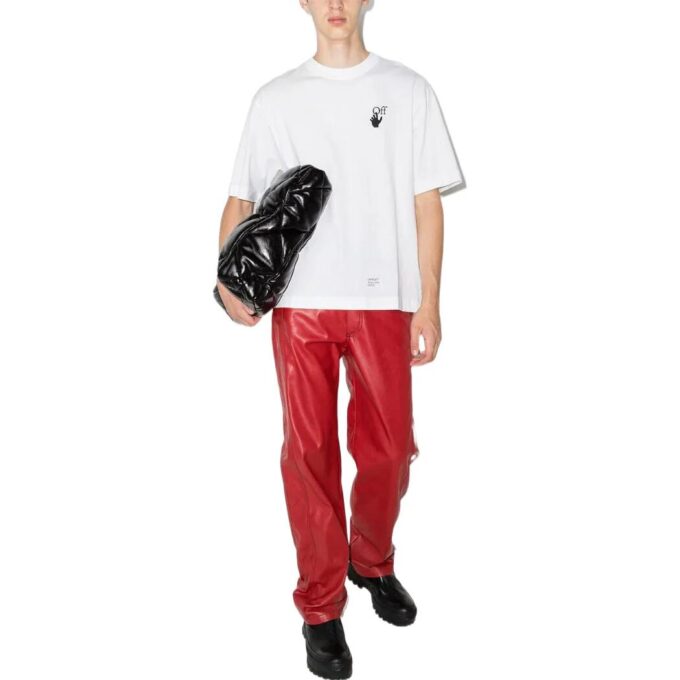 Off-White Herr SS22 Caravaggio pilmönster logotryck rund hals kortärmad vit T-shirt