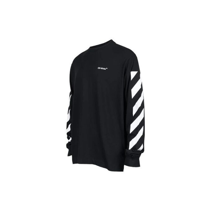 Off-White Herr SS22 Diag Alphabet Stripe Pattern Pullover Långärmad Löst sittande Svart T-shirt