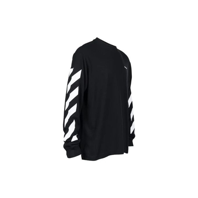 Off-White Herr SS22 Diag Alphabet Stripe Pattern Pullover Långärmad Löst sittande Svart T-shirt