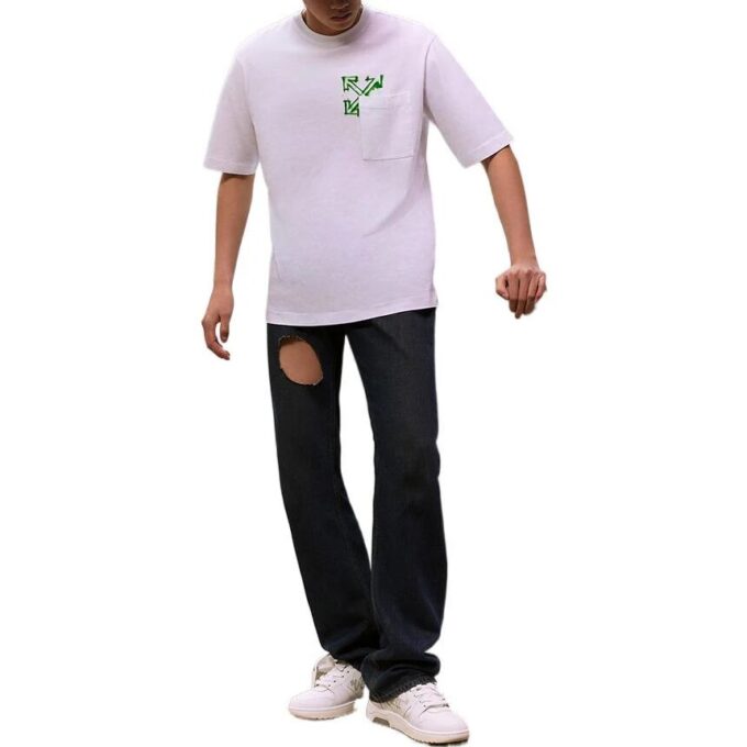 Off-White Herr SS22 Diagonal Arrow Spray Painting Kortärmad Löst Sittande Vit T-shirt
