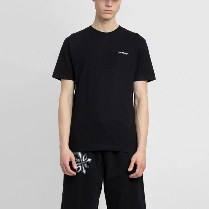 Off-White Herr SS22 enfärgad bomullströja med tryck, kortärmad, svart T-shirt