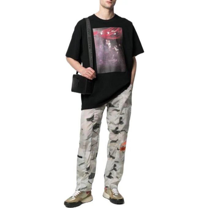 Off-White Herr SS22 enfärgad mönstertryck kortärmad svart T-shirt