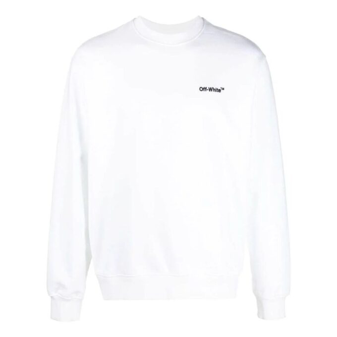Off-White Herr SS22 enfärgad rundhalsad långärmad tröja i vitt