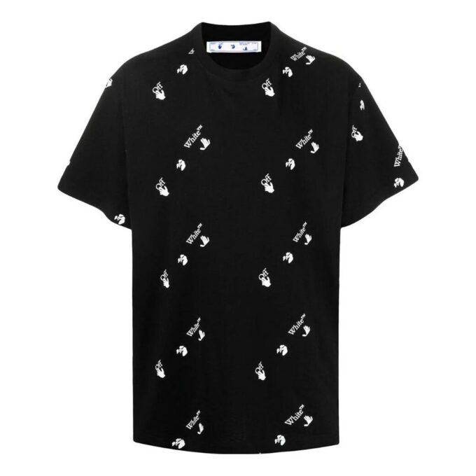Off-White Herr SS22 enfärgad rundhalsad T-shirt med logotryck och korta ärmar, svart