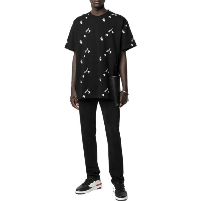 Off-White Herr SS22 enfärgad rundhalsad T-shirt med logotryck och korta ärmar, svart