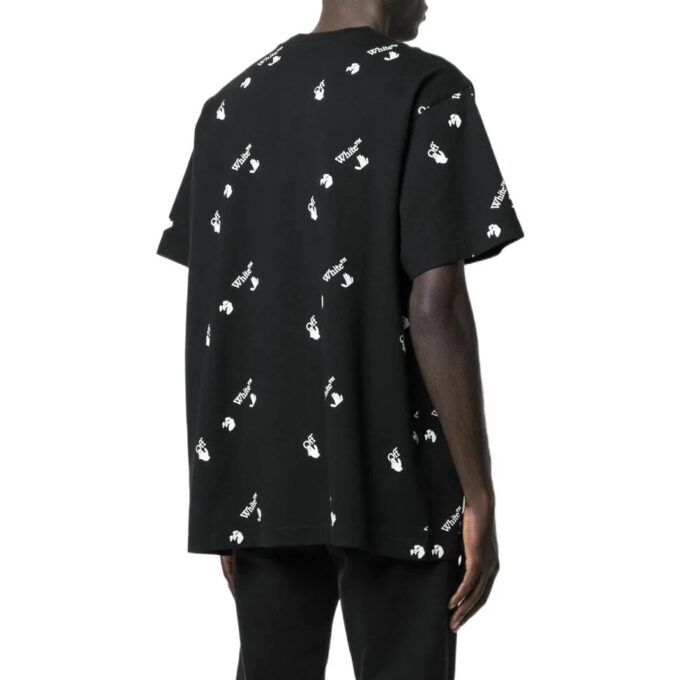 Off-White Herr SS22 enfärgad rundhalsad T-shirt med logotryck och korta ärmar, svart