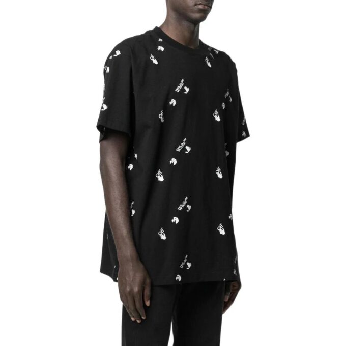 Off-White Herr SS22 enfärgad rundhalsad T-shirt med logotryck och korta ärmar, svart