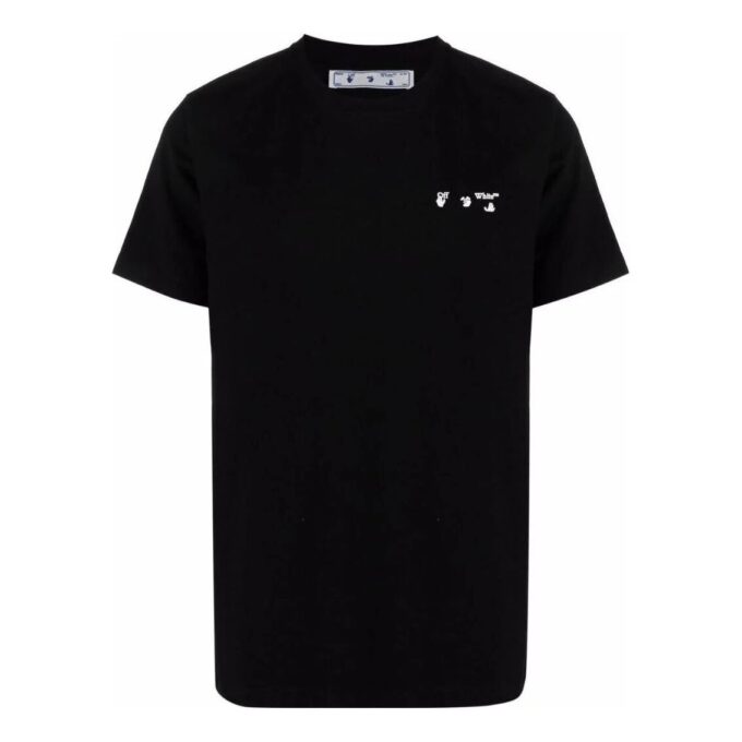Off-White Herr SS22 enfärgad T-shirt med alfabettryck, rund hals och korta ärmar, svart