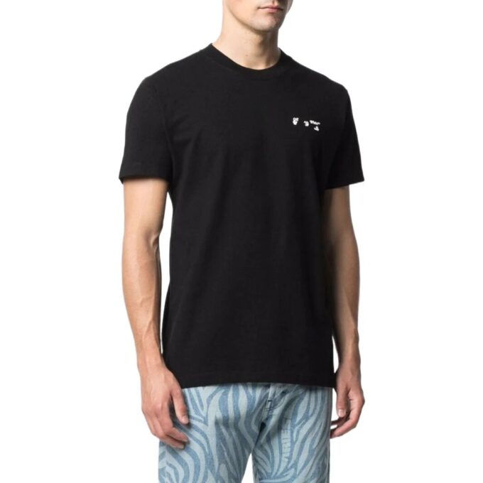 Off-White Herr SS22 enfärgad T-shirt med alfabettryck, rund hals och korta ärmar, svart