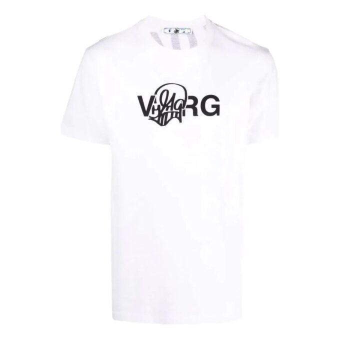 Off-White Herr SS22 enfärgad T-shirt med alfabettryck, rund hals och korta Shorts, vit