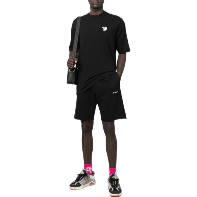 Off-White Herr SS22 enfärgad T-shirt med broderat logo, kortärmad, svart Short