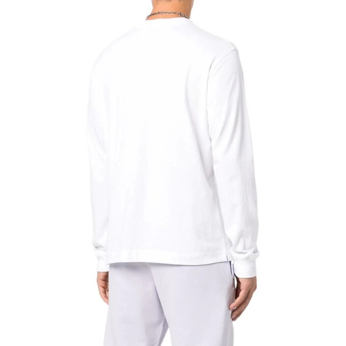 Off-White Herr SS22 Randig logotryckad pullover med rund hals och långa ärmar, vit T-shirt