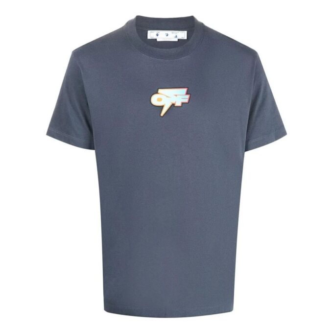 Off-White Herr SS22 Rundhalsad kortärmad T-shirt i grått med gradientlogotryck (standardversion)