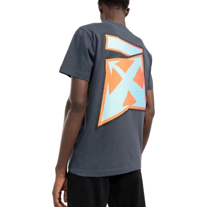 Off-White Herr SS22 Rundhalsad kortärmad T-shirt i grått med gradientlogotryck (standardversion)