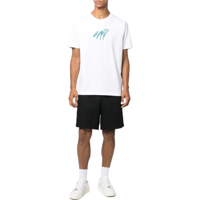 Off-White Herr SS22 Rundhalsad tröja med broderat kortärmad vit T-shirt