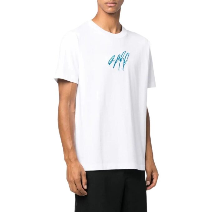 Off-White Herr SS22 Rundhalsad tröja med broderat kortärmad vit T-shirt